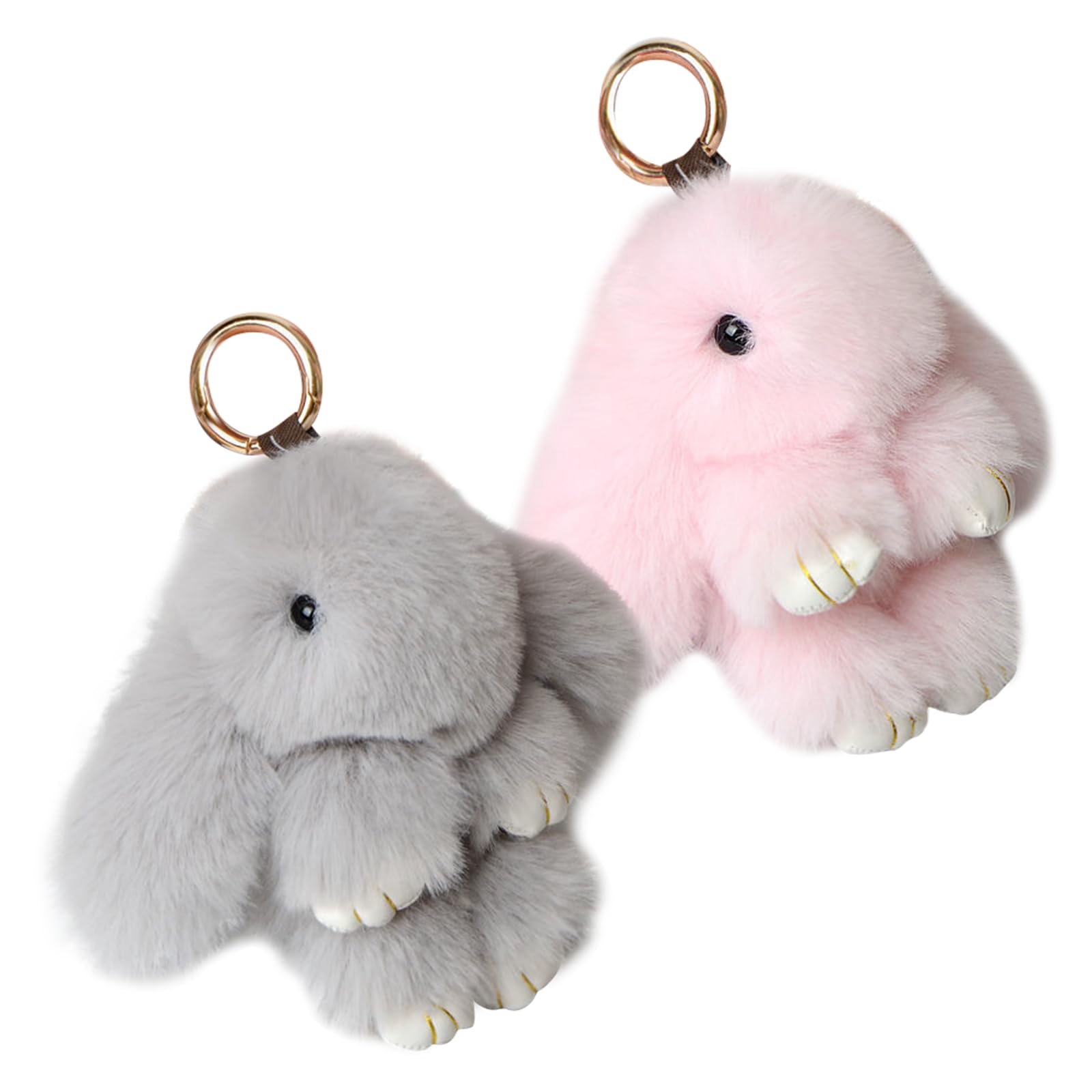 VZZNN 2 Pack Cute Bunny Plush Keychain for Backpack 5.9 Inch Handmade Soft Rabbit Pompom Pendant Rabbit Cute Plush Keychain (Pink + Gray)