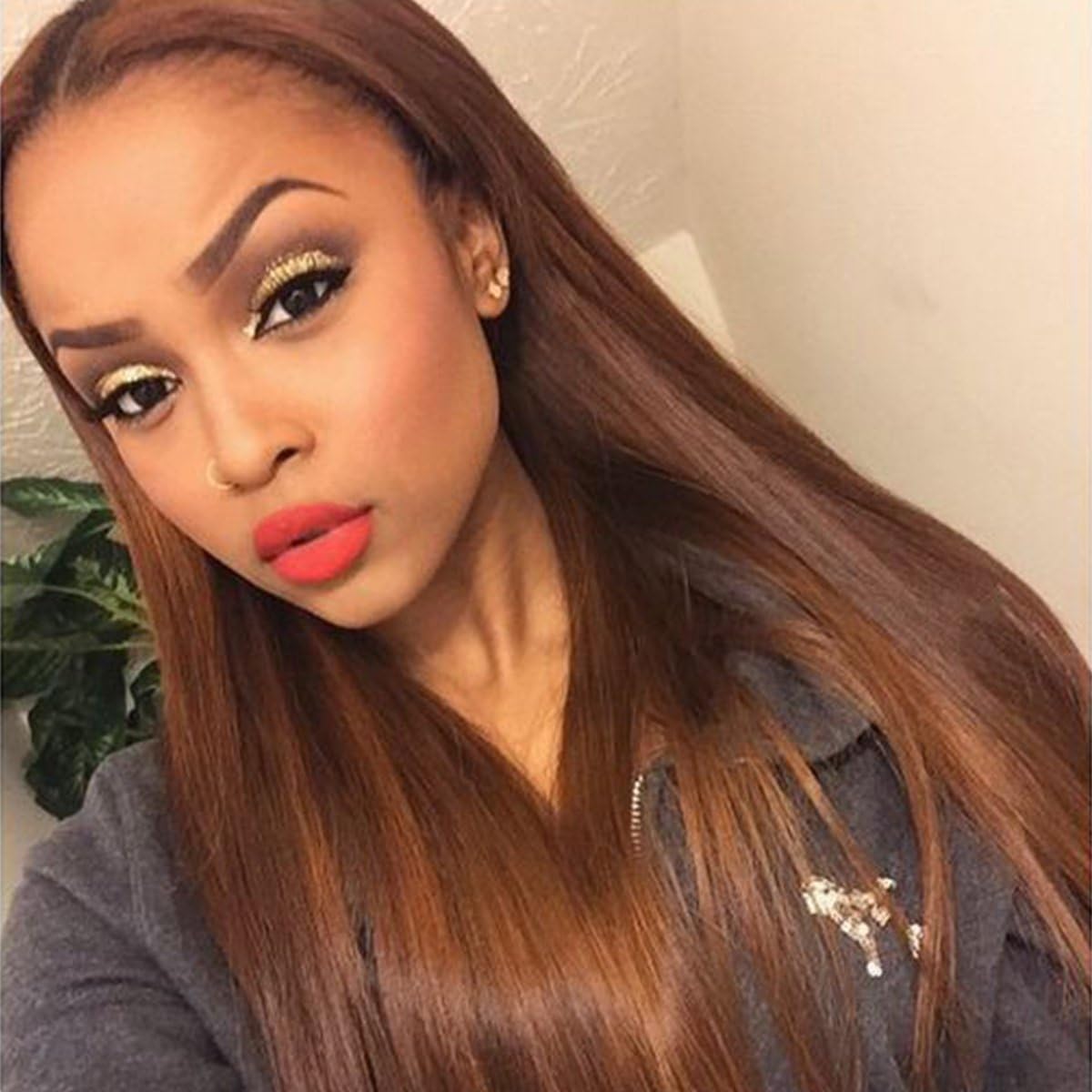 Maycaur Brown Color Human Hair Wigs for Black Women Long Straight Lace Front Wigs Brazilian Full Lace Wig 150 Density(12 inch lace front wig)