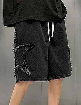 FCOOLYEET Star Jean Shorts Y2k Baggy Black Star Jorts Grunge