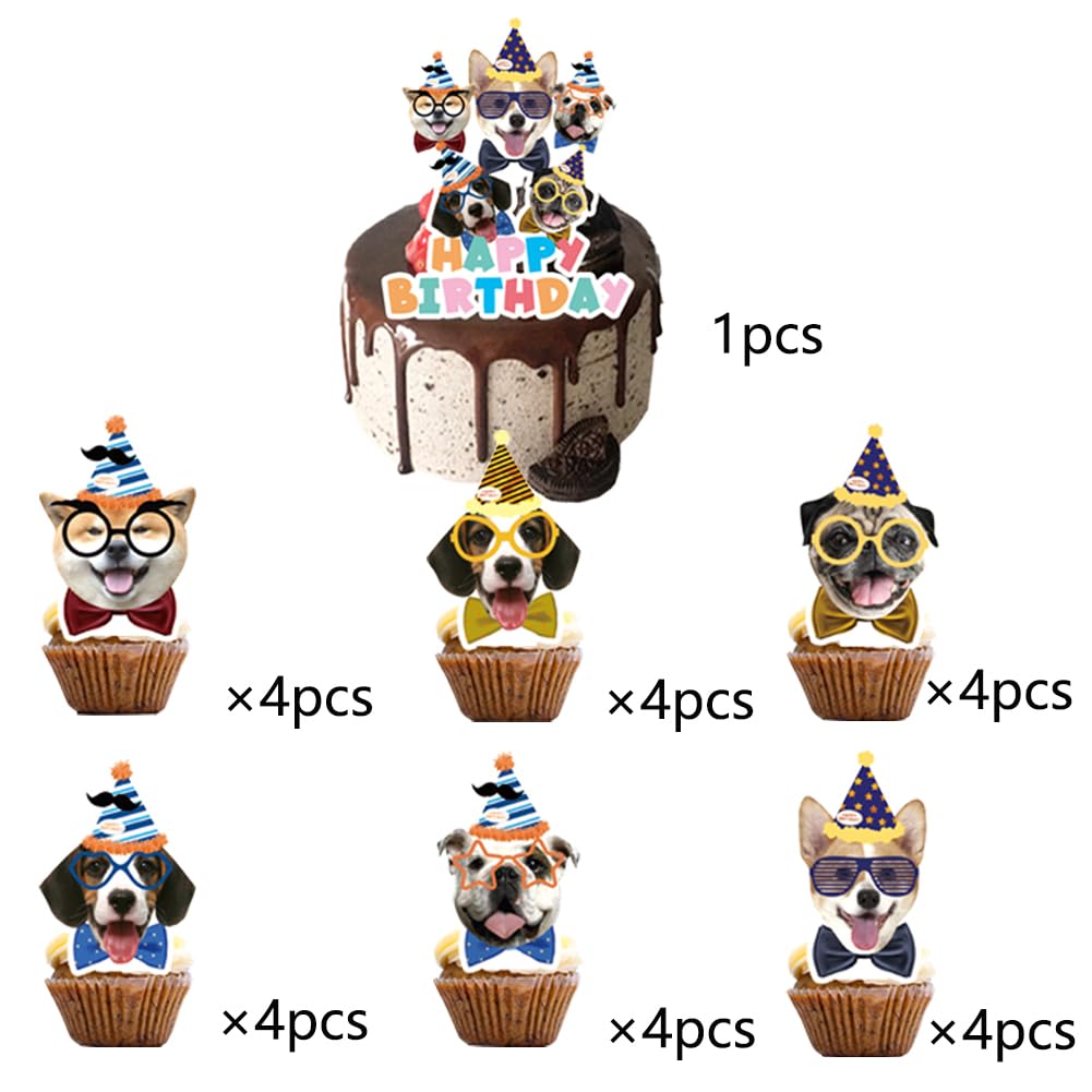 25pcs Pet Dog Birthday Party Supplies,Pet Dog Party Cupcake Toppers for Kids Gift Birthday Party Favors Kid's Birthday cake Decoration Supplies