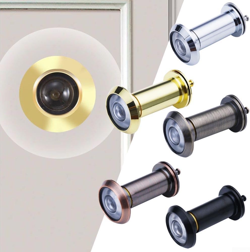 Door Peephole Viewer 180 Degree Wide Angle Security Door Eye with Adjustable Glass Lens, Zinc Alloy Metal Frame for Thick Doors, Modern No Cover Design for(Black)