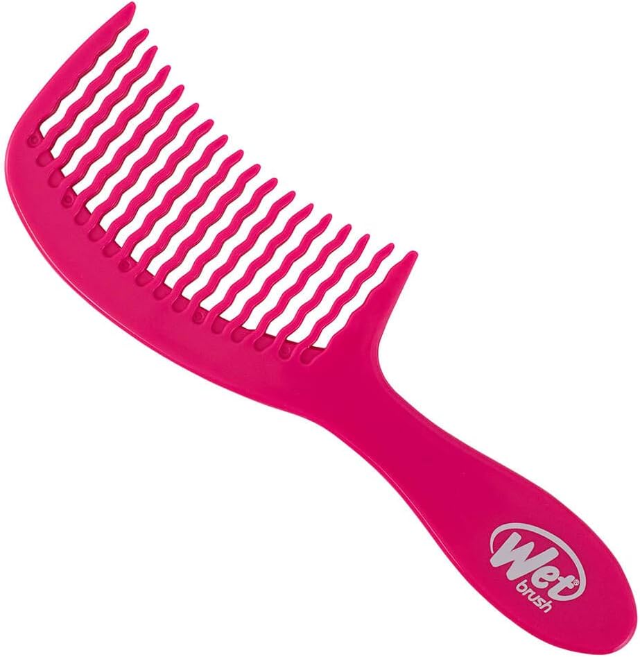 Wet Brush Detangling Comb, Pink - Wide Tooth Hair Detangler with WaveTooth Design that Gently and Glides Through Tangles - Brush Throough Conditioner and Hair Masks - Gentle On Scalp and Pain-Free