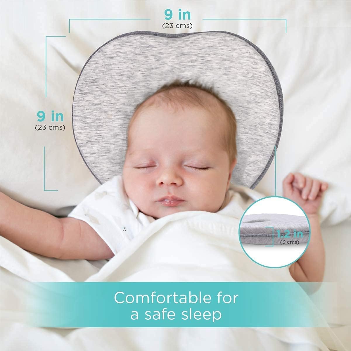 Lil'Cuddlers - Baby Head Shaping Pillow - All Natural 100% Breathable Cotton, Washable Cover, Hypoallergenic Memory Foam Cushion - Baby Pillow for Newborn to Prevent Flat Head - Plagiocephaly 0-12 mo : Baby