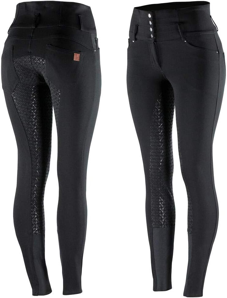 HorzeJodphurs Ladies Tara Women's Full Seat Riding Breeches Pants with Extra High Waist Equine, Black, 36
