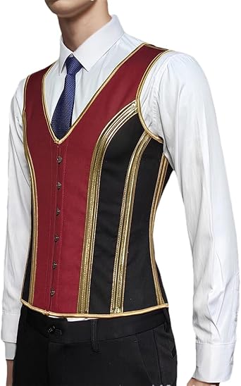 Mens Fancy Corset Vest Print Tight-Fitting Shaping Tops Tummy Control Waist Slimm