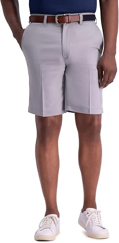 Haggar Men's Cool 18 Pro Straight Fit Flat Front 4-Way Stretch Expandable Waist Shorts