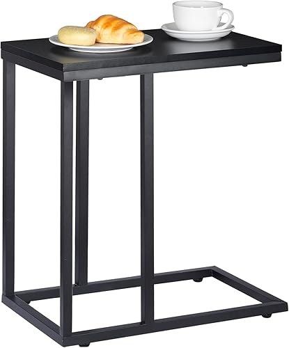 ZenStyle Mesa auxiliar en forma de C mesa auxiliar de sofá para sofá y cama mesa auxiliar de aperitivos para sala de estar dormitorio color negro