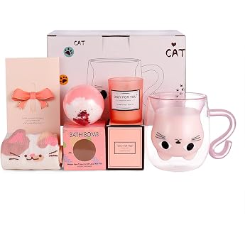 Qinhai Cat Double-Walled Coffee Glasses Set, Gift for Women, Mum, Children, Girlfriend, Easter Gifts, Mother's Day Gift, Birt