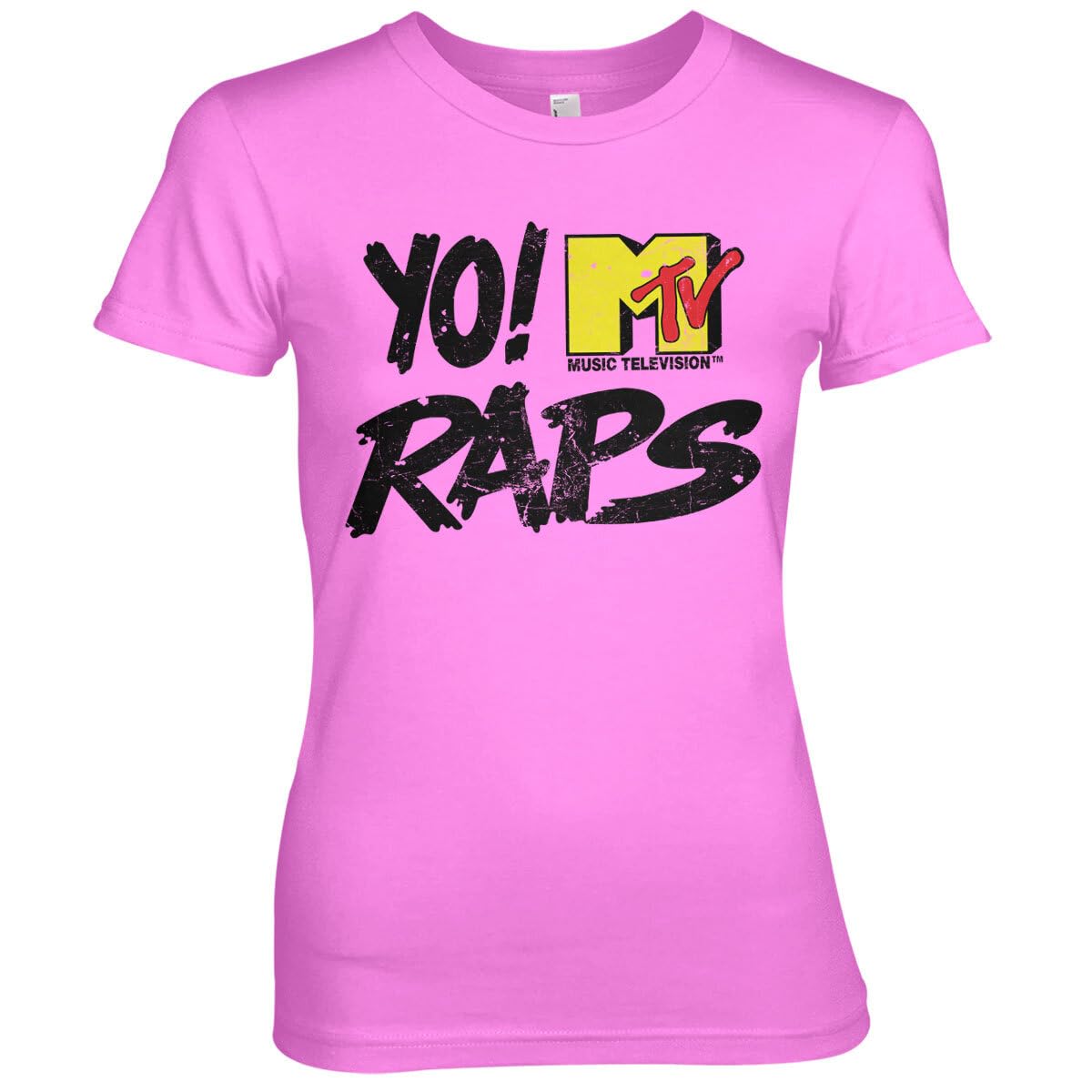 Yo! MTV Raps Officially Licensed Distressed Logo Women T-Shirt (Pink), Medium