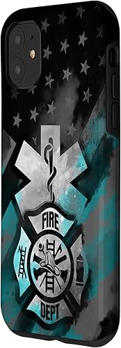 Miniatura 2 de iPhone 11 EMT EMS bombero turquesa línea humo usa bandera americana caso