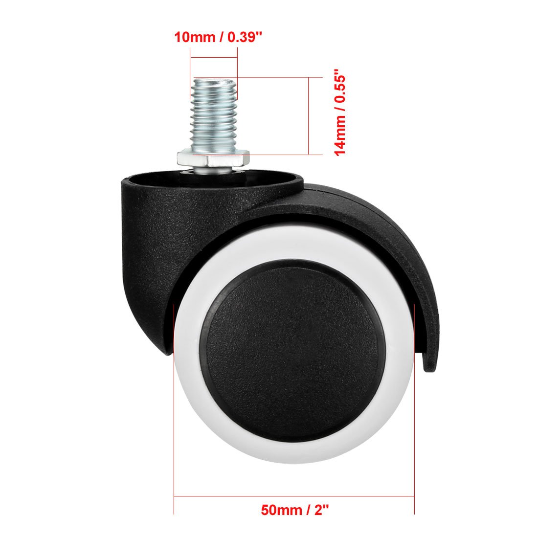 sourcing map Ruedas de silla de oficina Ruedas Rueda doble de PU de 2 pulgadas Rueda giratoria de vástago roscado M10x14mm Blanco, 5 piezas
