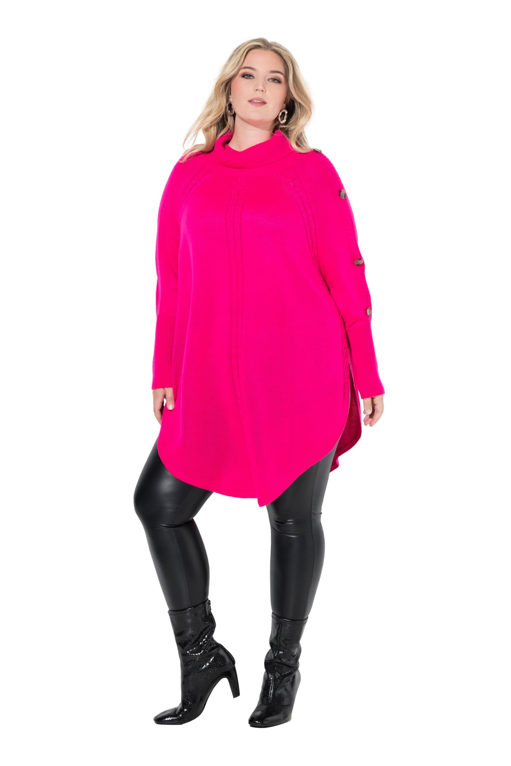 MIAMODA Damen große Größen Übergrößen Plus Size Pullover, Poncho-Style, Zopfmuster, Zipfelsaum 836329