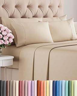 CGK Unlimited Queen 6-Piece Microfiber Sheet Set - Ultra Soft Breathable Cooling Bedding, 16 Inch Deep Pockets, Wrinkle Free Cream