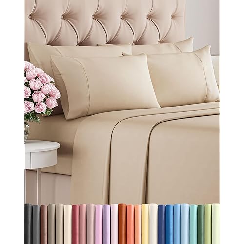 Queen 6 Piece Sheet Set - Comfy Breathable & Cooling - Ultra Soft Hotel Luxury Bedding Set w/ 8-16 Inch Deep Pockets - 1 Flat & 1 Fitted Sheet & 4 Pillowcases - Cozy, Wrinkle Free & Easy Care - Cream