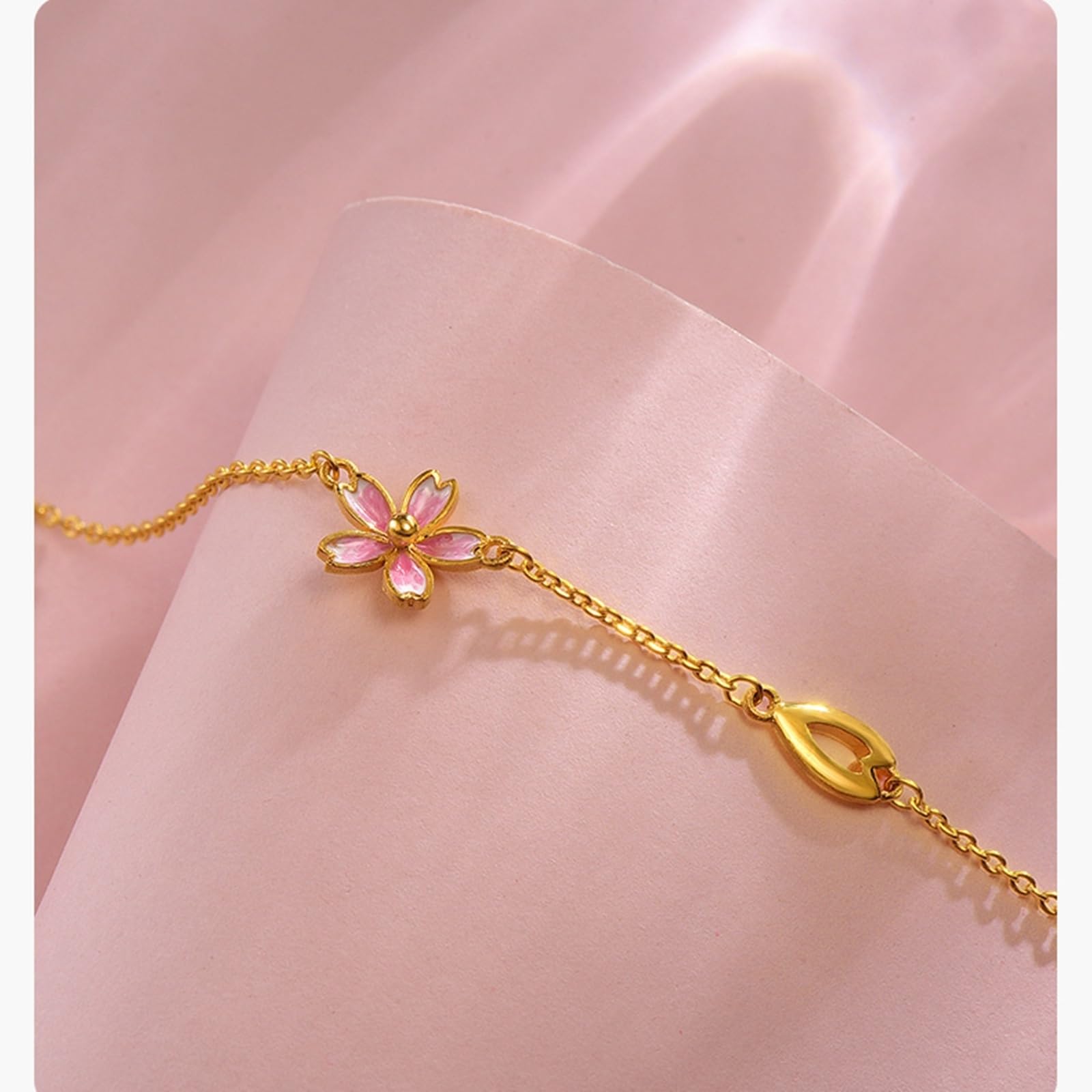 Bracciale da Donna in Oro 18k/14k/9k, Bracciale a Catena con Ciondolo a Fiore 16-18 cm Estensione 4 cm, Braccialetti da Sposa Matrimonio