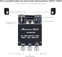 Vista 5 de ZK-1002T PRO 2.0 Canal Bluetooth 5.0 Tarjeta Amplificadora 200W HiFi Subwoofer Audio AMP con Agudos y Bajos, Entradas BT USB y AUX, Módulo AMP