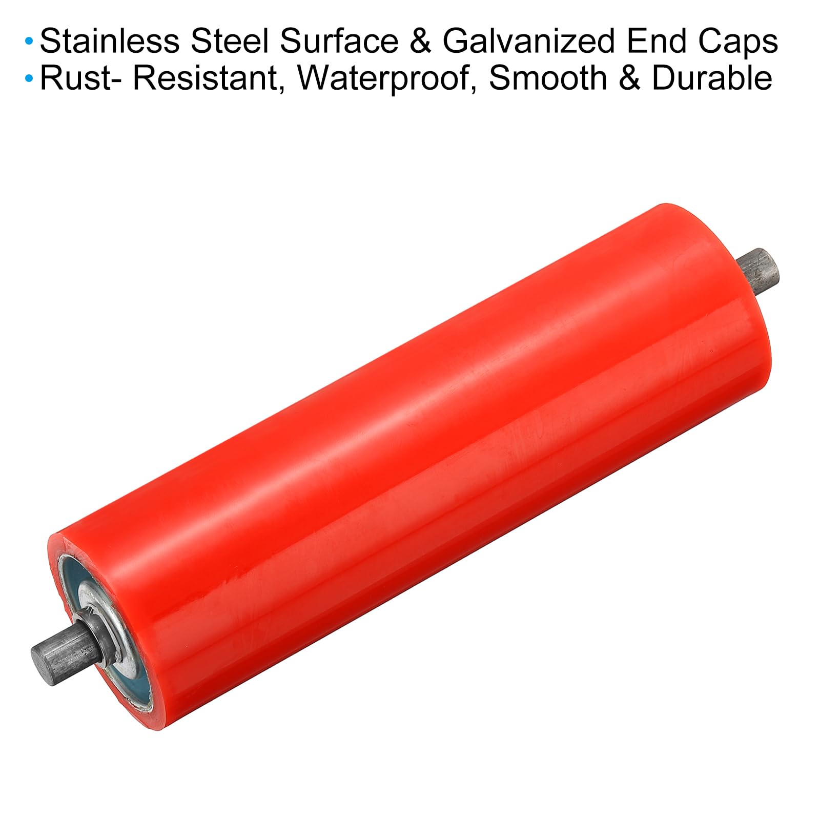 PATIKIL Transportador Poliuretano Recubierto Rodillo 4" Diámetro 8" Longitud, 2 Paquete Inoxidable Acero Transmisión Reemplazo Pieza Galvanizado Extremo, Rojo
