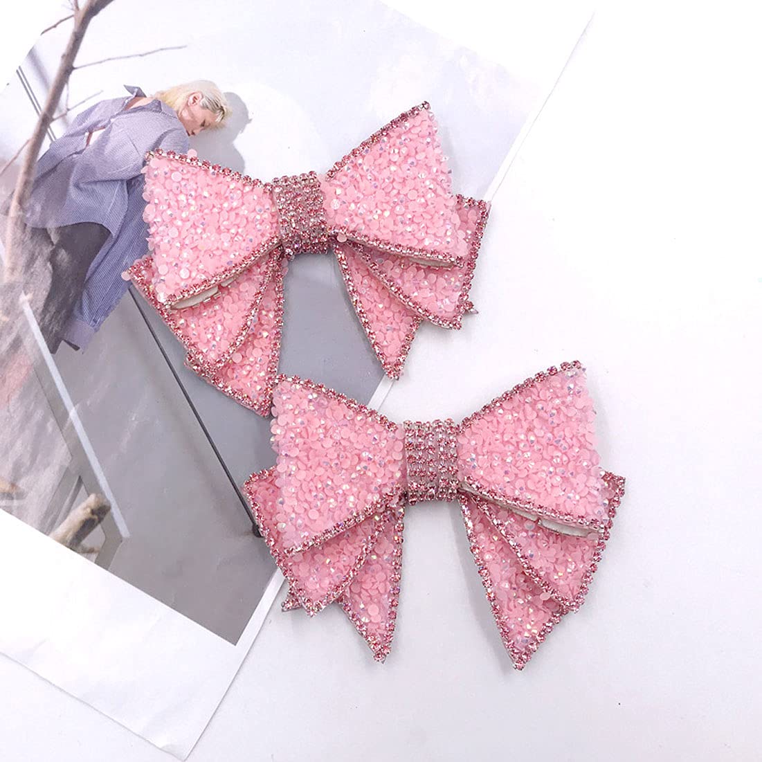 2 dijes de decoración hechos a mano con diamantes de imitación para zapatos de boda, fiesta, zapatos, bolsa, paquete de accesorios