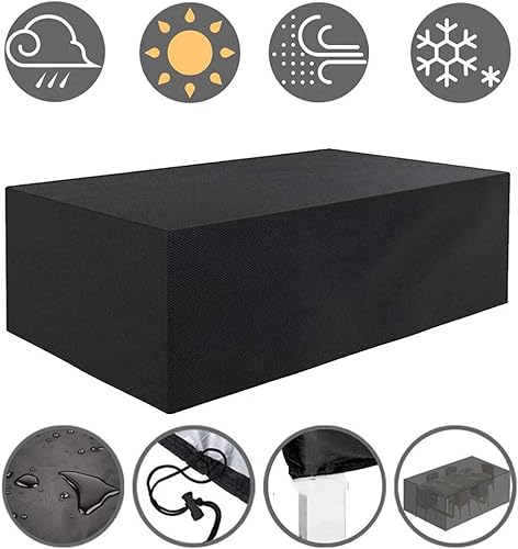 Miniatura 4 de Fundas para muebles de patio, impermeables, 420D, para muebles de exterior, para mesa de patio y silla, juego de muebles rectangulares, color negro,