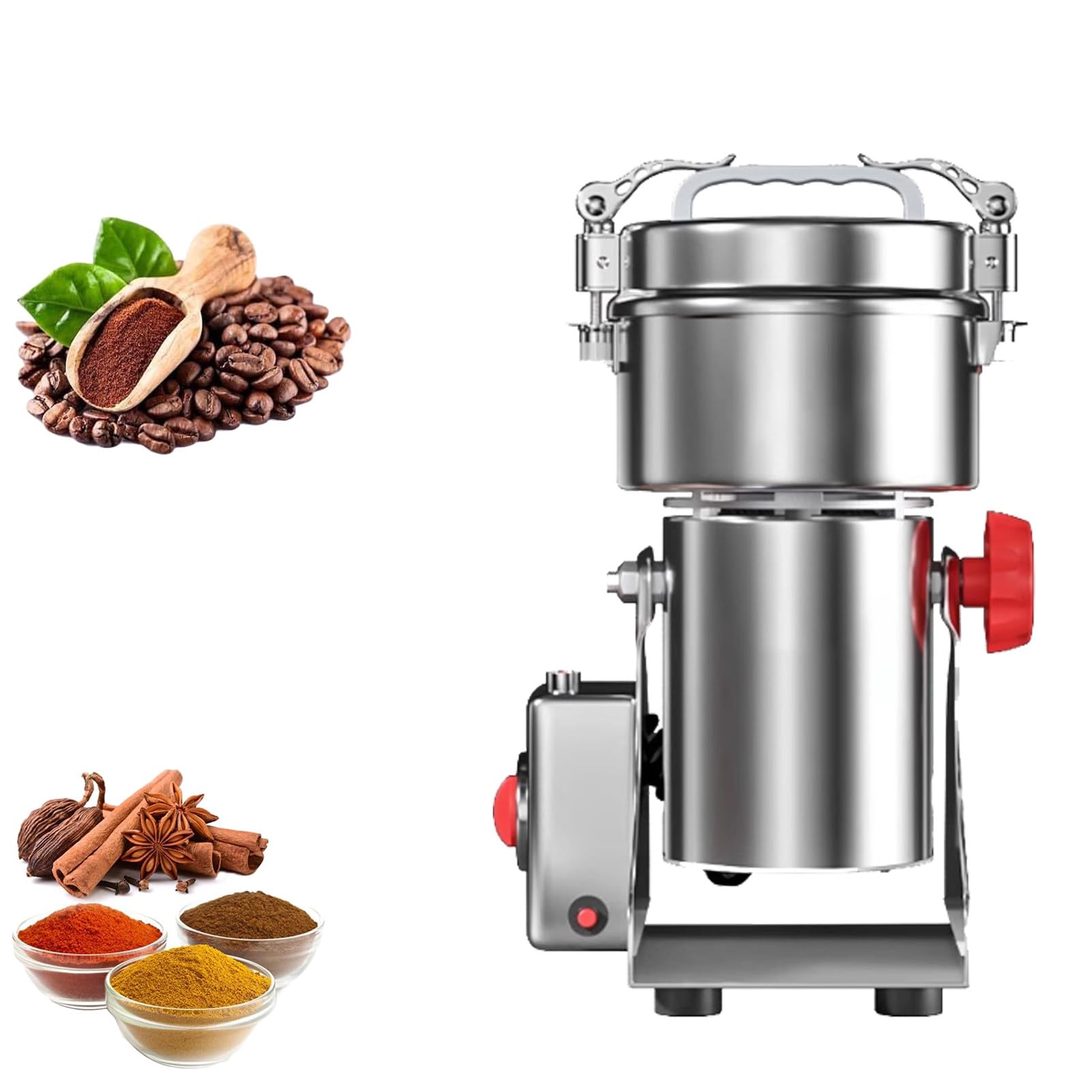 Pnpaea Electric Grain Grinder Spice Grain Mill Stainless Steel 30s 25000RPM High Speedy Grinding with Overload Protection 5min Timer Mill for Dry Spice Herbs Nut Coffee 430-800g