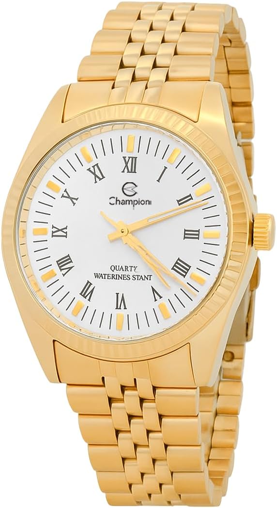 Relógio Masculino Aço inoxidável Dourado Analógico Resistente a Água Original Champion CH22859H