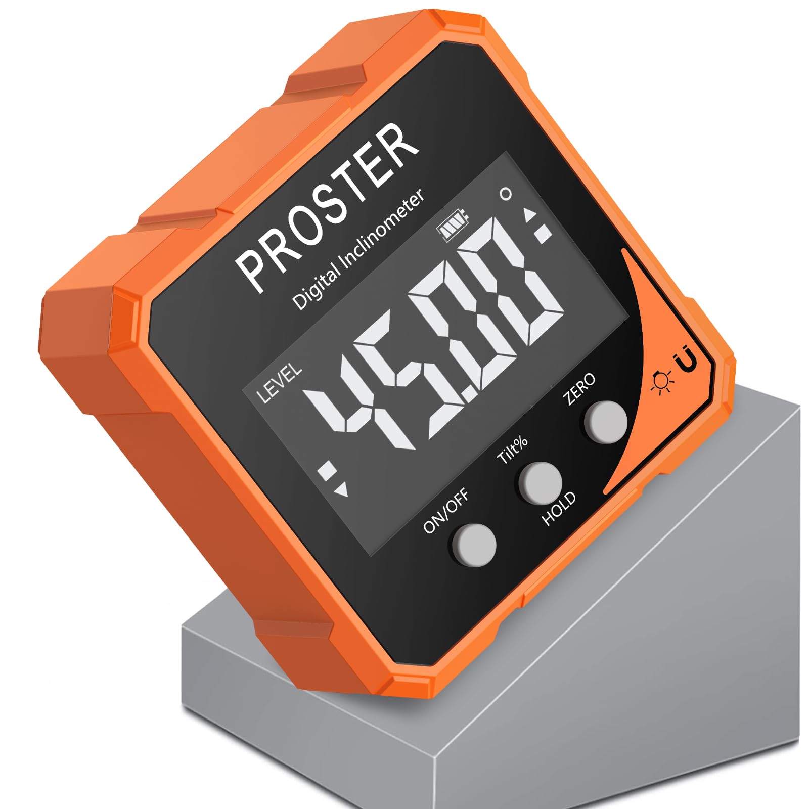 Proster Inclinómetro Digital con 4 Lados Magnéticos Nivel Digital 4x90° con Pantalla LCD VA IP54 Impermeable Buscador de Ángulo Digital para Carpintería Trabajos en Madera