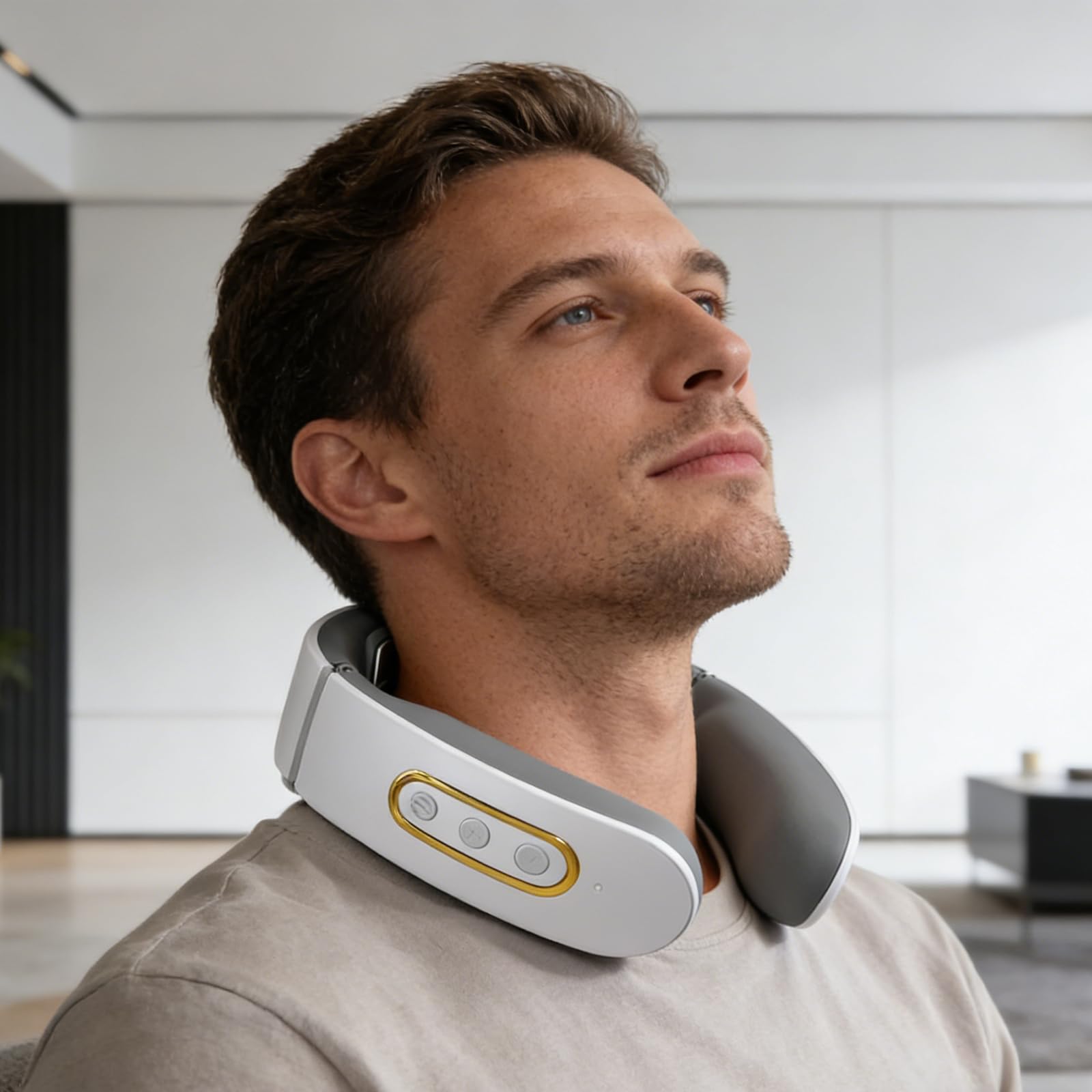 Neuroneck Pro - Neuroneck Pro Masajeador Cervical, Masajeador Cuello Eléctrico Portátil, 6 Modos De Masaje Y Calentamiento, 16 Niveles De Fuerza Ajustables Para Viajes, Familia, Oficina (Blanco)