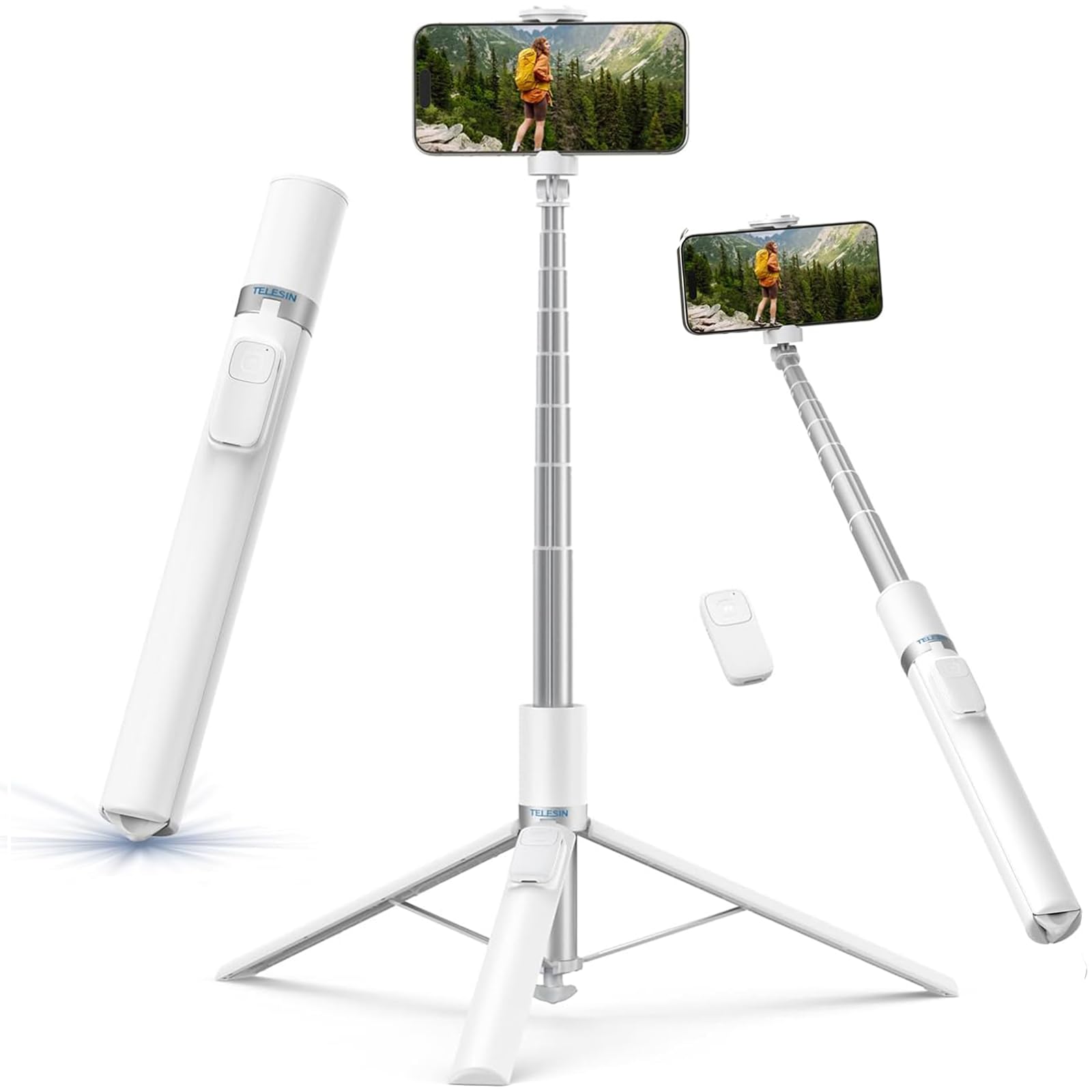 TELESIN 70 Phone Tripod Stand Gravity-Activated Auto-Open Selfie Stick Extendable Cell Phone Stand with Magnetic Bluetooth Remote 360