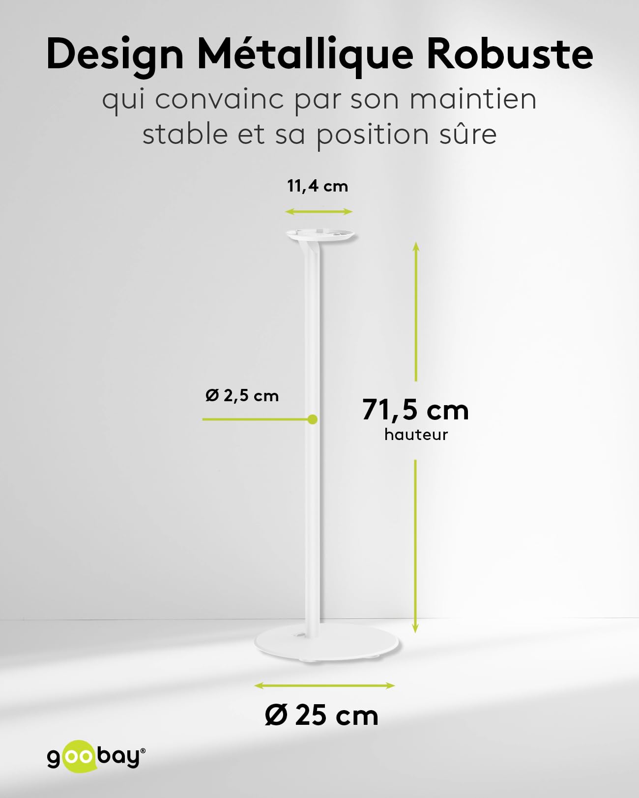 goobay Pied Enceinte pour Sonos Era 100 - Hauteur 71,5 cm - Jusqu'à 3 kg - Acier Blanc - Gestion des Câbles - 71983