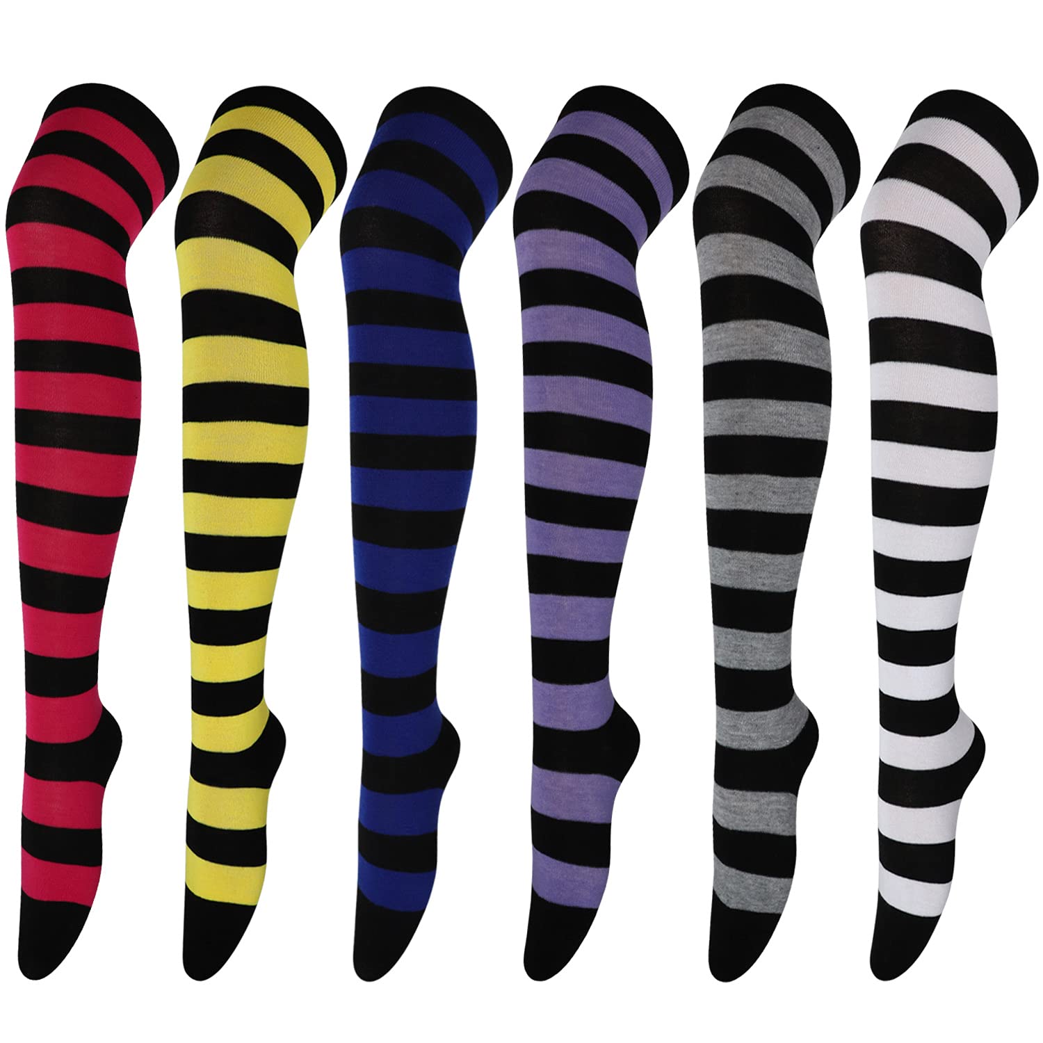 DRESHOW 6 Pairs Long Socks Thigh High Socks Tights Over Knee Socks Casual High Stockings for Girls and Women