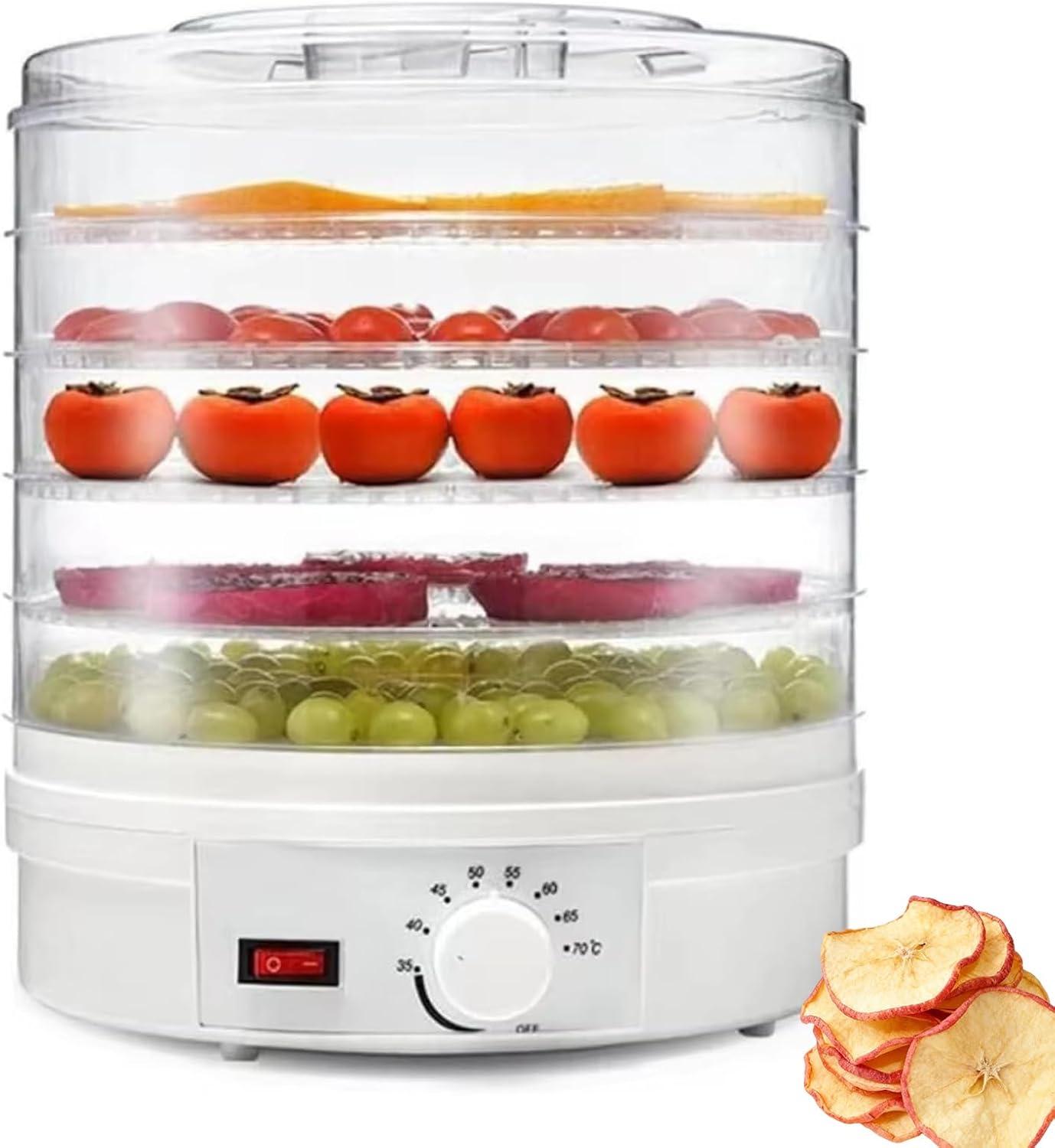 5-tier Food Dehydrator With Adjustable Temperature 35-70°c, 360° Hot Air Circulation For Drying Fruits, Jerky, Meat, Veggies & Pet Treats - Ideal For Healthy Snacks