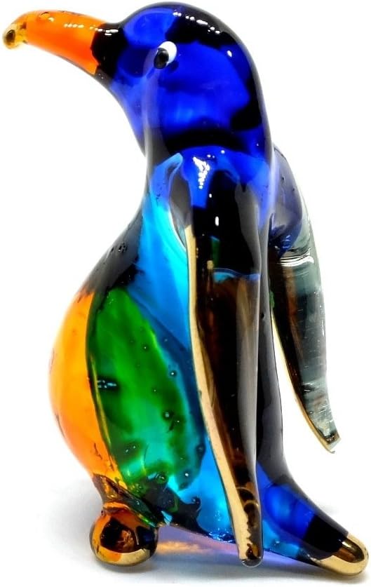 Handmade Mini Glass Penguin Blown Glass Art Ocean Bird Animal Collectible Figurines Figures Ornament Miniature Cool Stuff for Anniversary Birthday Wedding Gift Ideas Home Room Garden Table Decor No.1