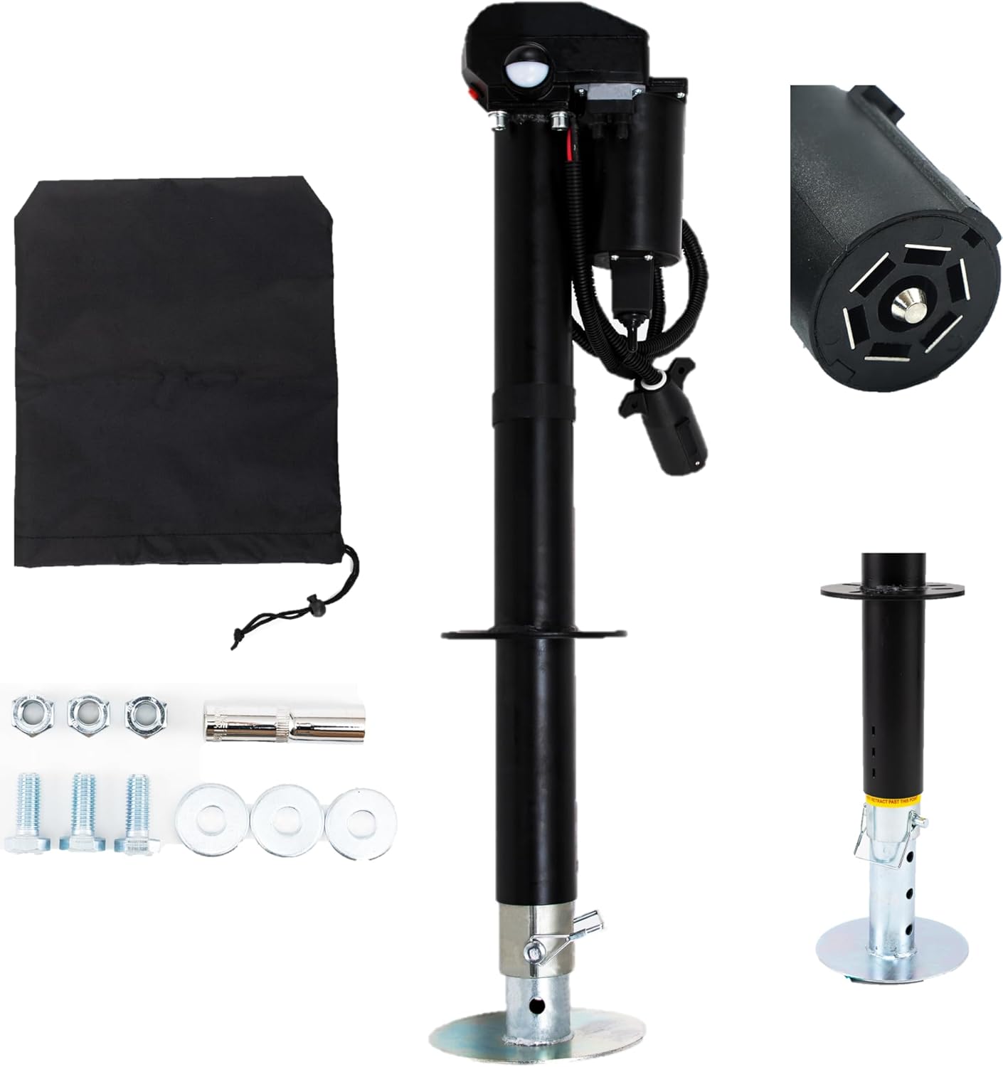 USA 12V 3,500LB Lift Capacity Electric RV Trailer A-Frame Tongue Jack with 7-Way Connector 22.5in Max Travel