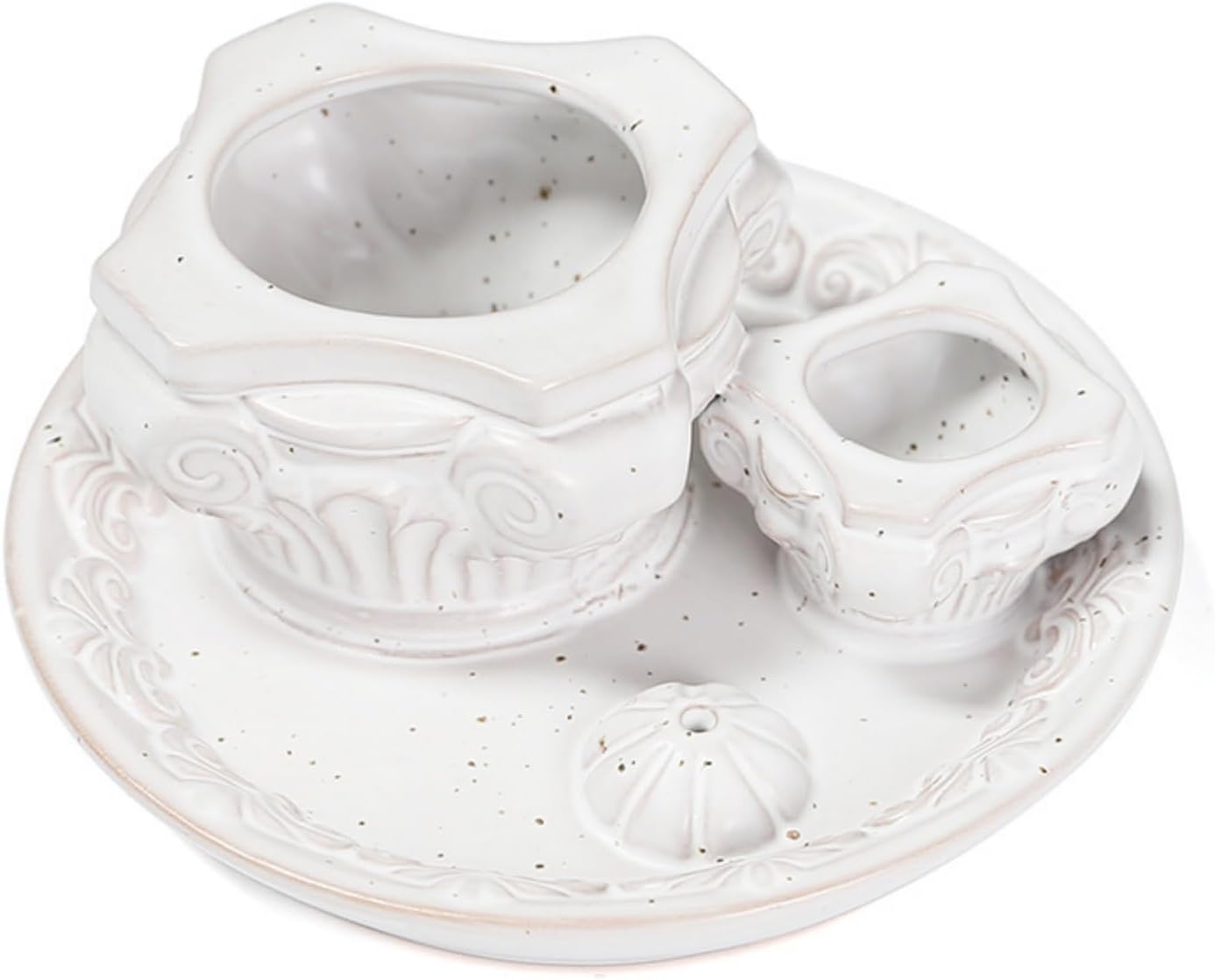 4-in-1 Ceramic Incense Holder & Ash Catcher Tray, Multi-Functional Design for Sage, Palo Santo, Incense Sticks, and Candles- Elegant White Tray for Meditation, Yoga and Home Decor