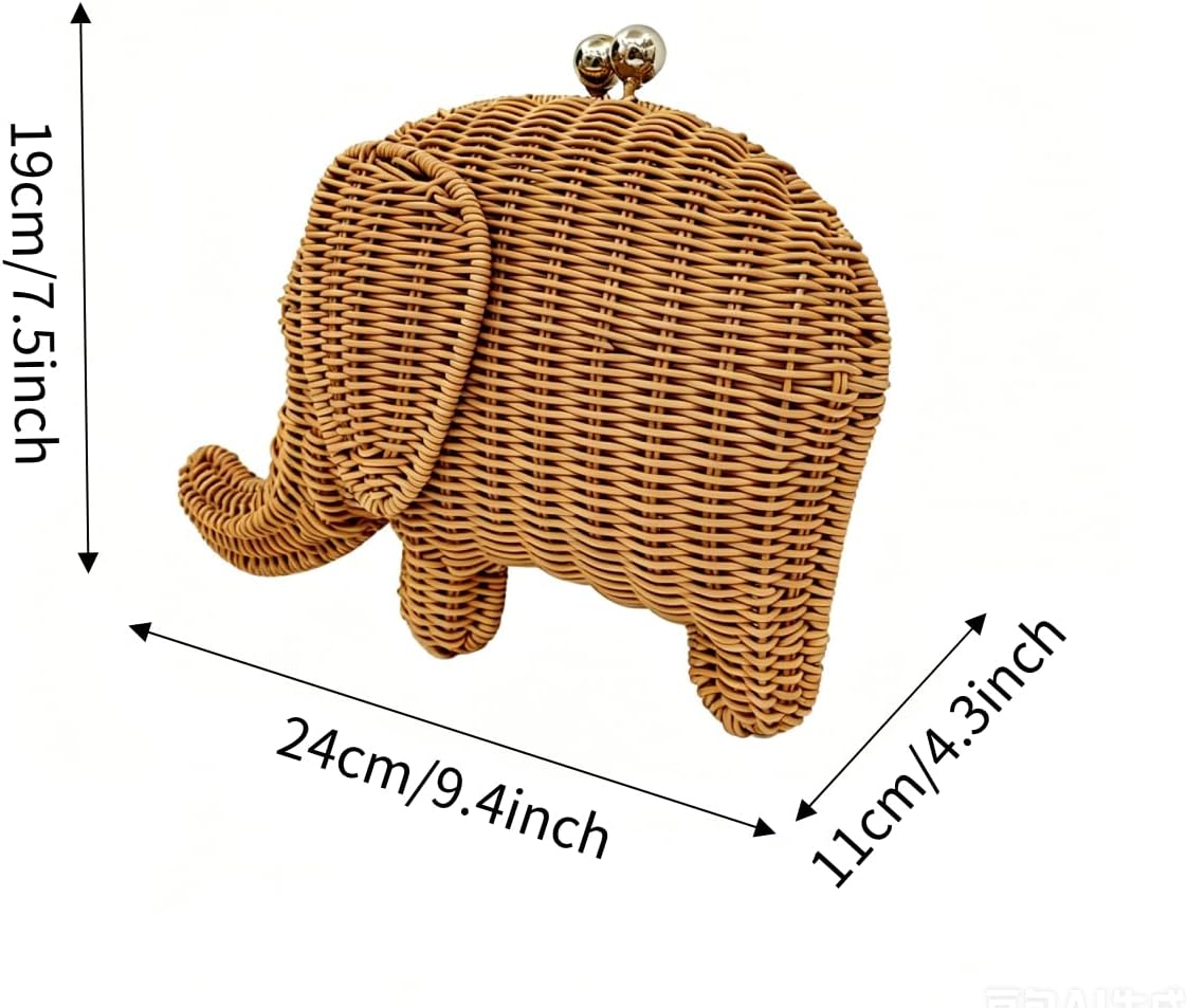 Elephant Rattan Clutch Bag Woven Straw Summer Beach Wicker Handbag