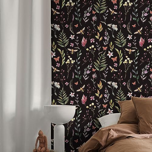 Papier peint vinyle motif aquarelle fleurs papillons 45 x 600 cm