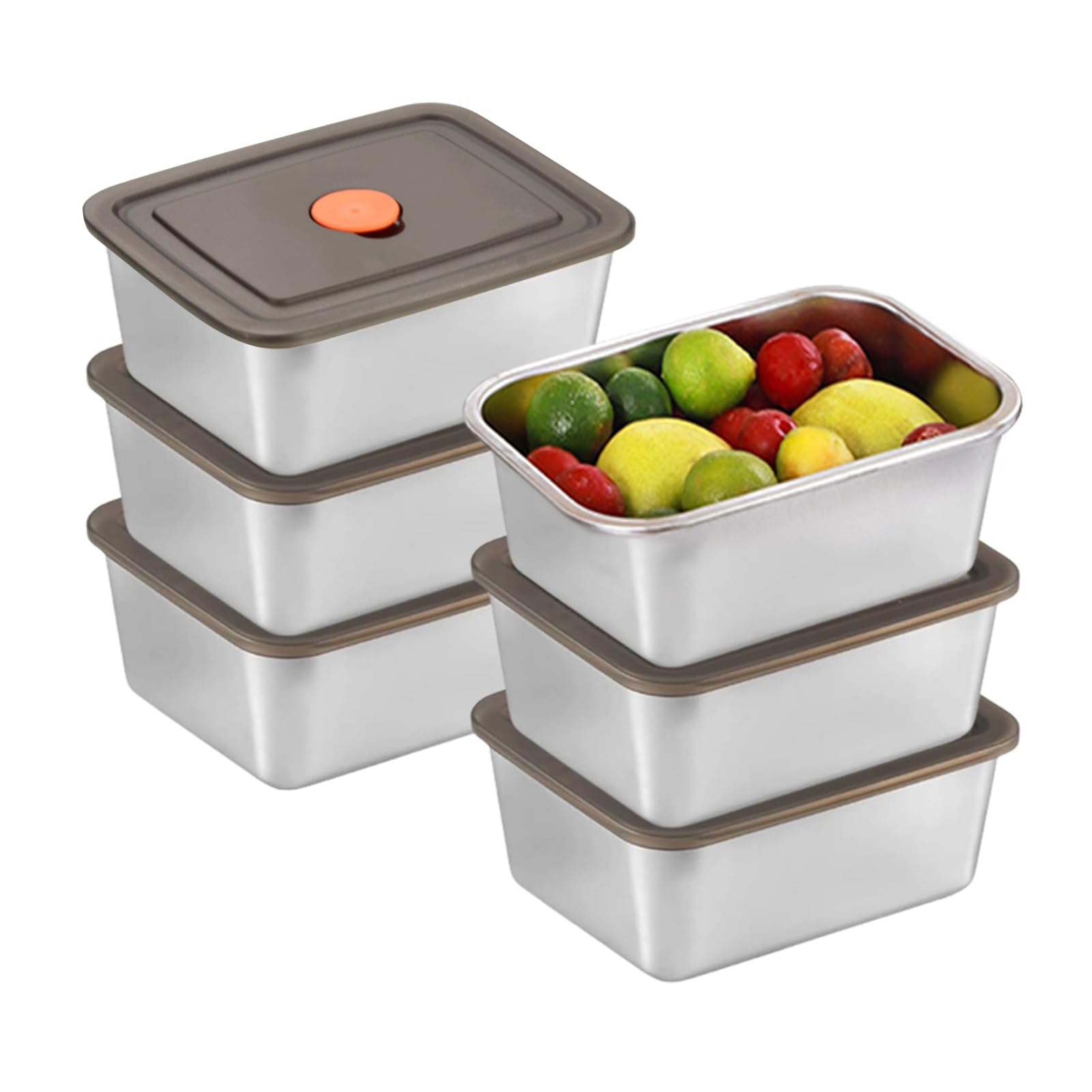 6 contenitori per alimenti in acciaio inox con coperchio, impilabili, riutilizzabili, contenitori per la preparazione dei pasti, contenitori per alimenti in acciaio inox, per forno e