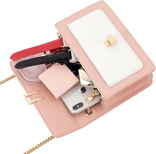 Vista 8 de Bolsos cruzados de cuero con bloques de color para mujer, bolsos cruzados de cuero, bolsos de diseñador lindos, bolso de hombro, tamaño mediano