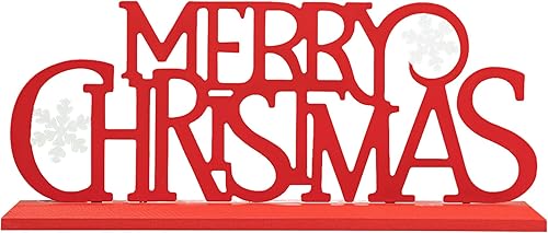 Miniatura 7 de Glitzhome Letrero de madera de metal con texto en inglés "Merry Christmas", decoración de mesa de Navidad, recorte decorativo, decoración de mesa de