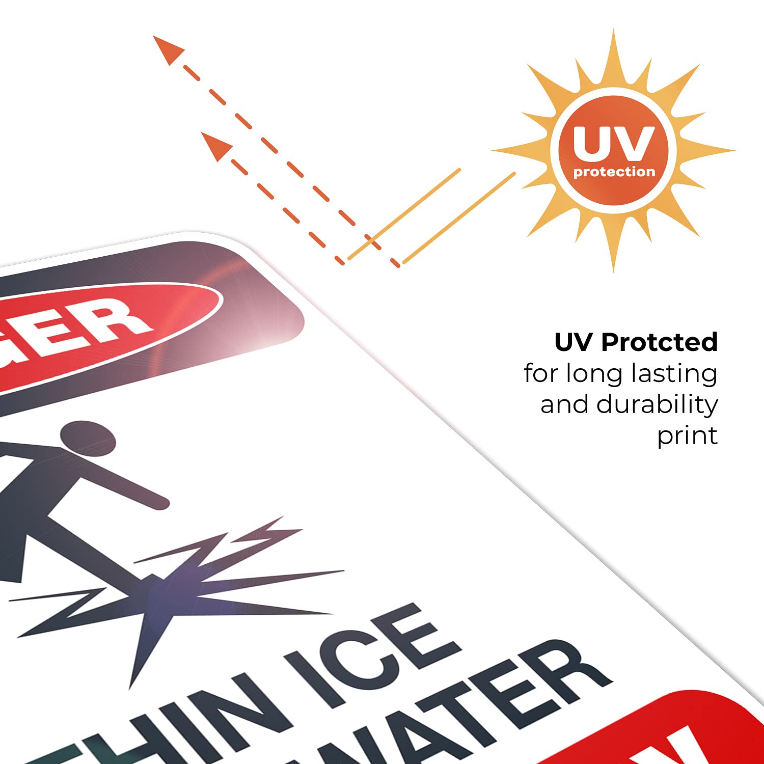 Thin Ice Deep Water Stay Away Sign, 18x24 Inches, Rust Free .063 Aluminum, Fade Resistant, Made in USA