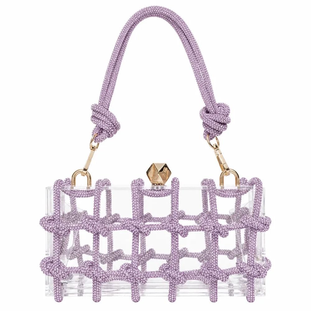 Clear Acrylic Clutch, Glitter Rhinestone Purse Handbag with Bling Rope for Banquet Party (Purple, (L*W*H): 19cm*6cm*10cm/7.48"*2.36"*3.94")