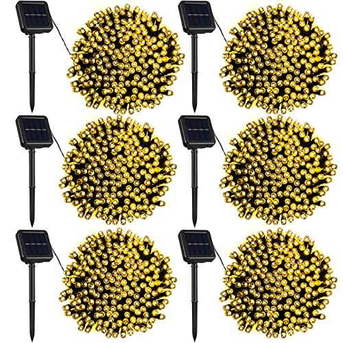 6 Stück Solar-Lichterkette für den Außenbereich, 200 LEDs, 200 LEDs, 200 m, Solarlichter, für den Außenbereich, wasserdicht, lange Solarlichter, Terrassenbeleuchtung, Dekor (warmes Licht) Cover