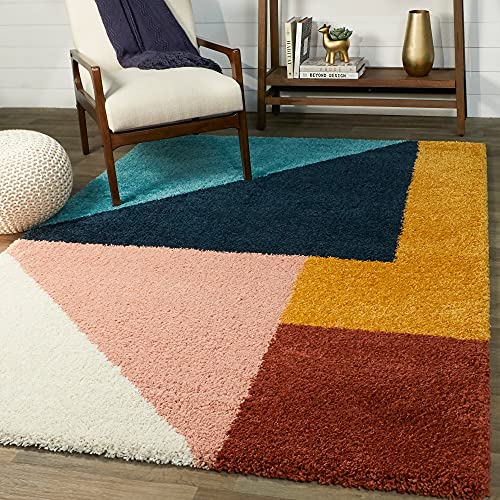 Image of Urban Modern Decor Features 5x8 Feet Modern Soft Shaggy Carpet Thick, Fluffy & 2 inch Pile Shag Rug for Your Kids Room, Bedroom & Livingroom(5x8 feet,Blue Ivory Multi)