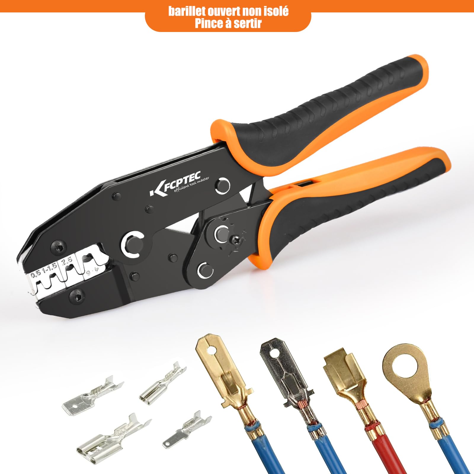 KF CPTEC Pince à sertir pour Cosse Electrique à Barillet Ouvert non isolées 0.5-6mm², compatible avec Molex,connecteurs JST, Deutsch,TE AMP