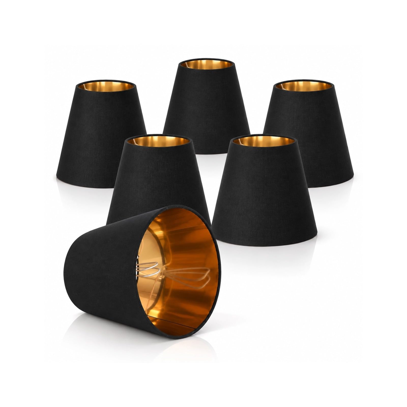 Small Lamp Shade Clip on Bulb for Candelabra Bulbs, Mini Lampshades for Chandeliers, Home Decor Barrel Black Lampshade for Table Chandelier Wall Lamp Ceiling Lamps 4x6x5 Inch 6Packs