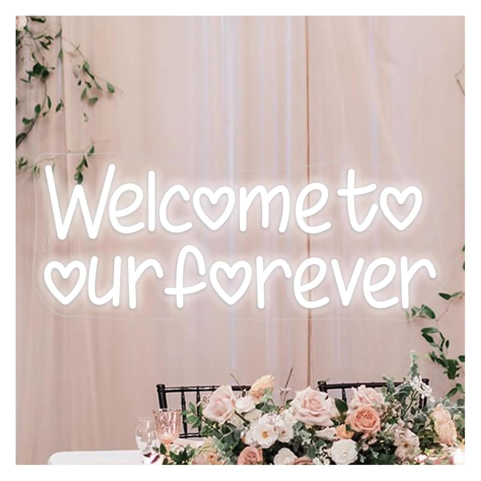 "Benvenuti nel nostro per sempre" Insegna al neon a LED per decorazioni da parete per feste matrimonio 42X17cm(Bianco)