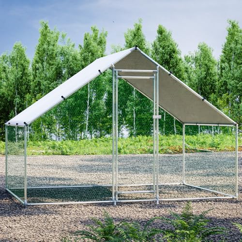 HEYTOWN Large Metal Chicken Coop Chicken Pen Walk-in Poultry Cage with Water-Resident and Anti-UV Cover Chicken Runs for Yard with Cover Duck Rabbit Dog House Outdoor