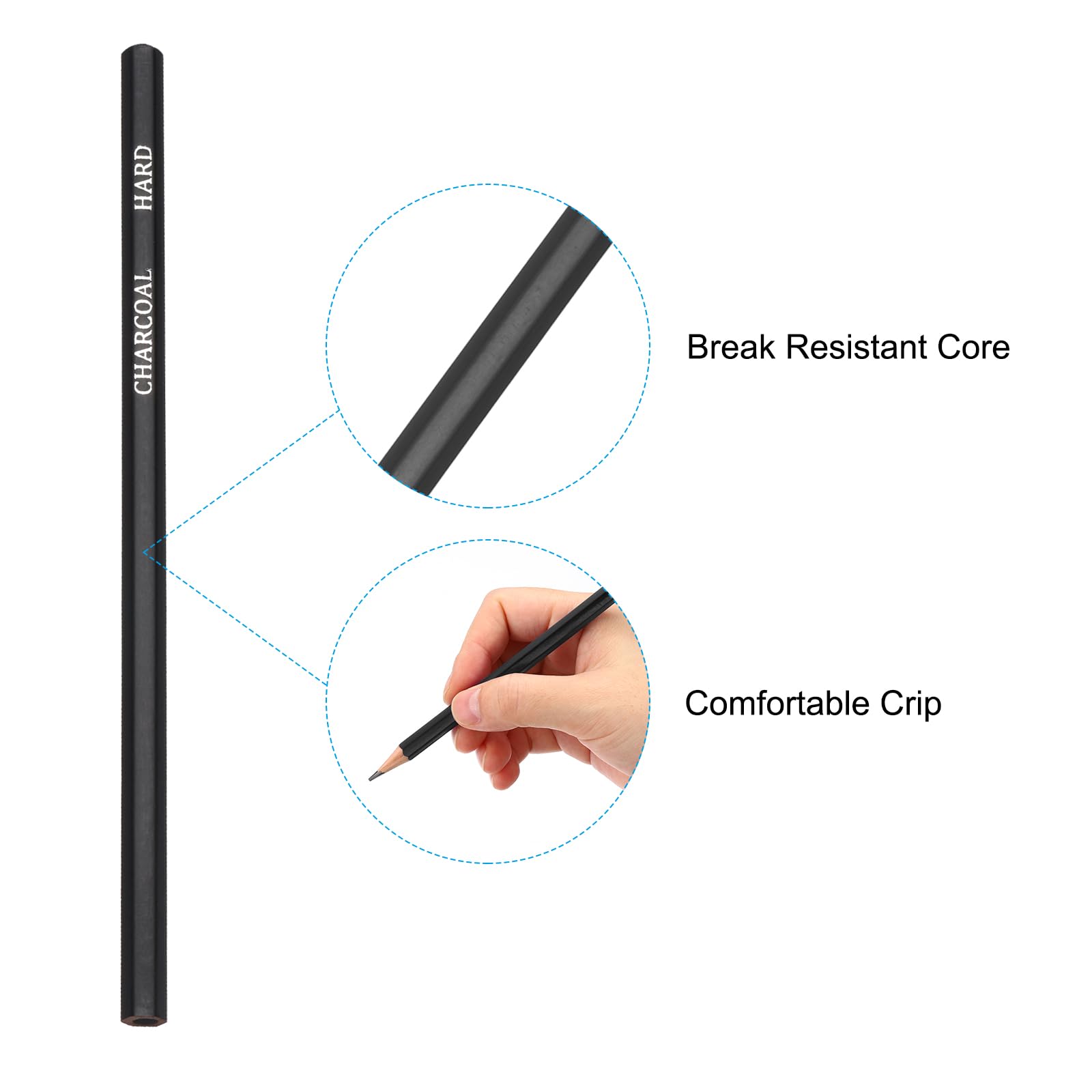 PATIKIL Charcoal Pencils for Drawing 12PCS Drawing Pencils for Sketching Pencils Art Pencils Charcoal Wood for Drawing Sketching Artists Charcoal Hard - Image 4