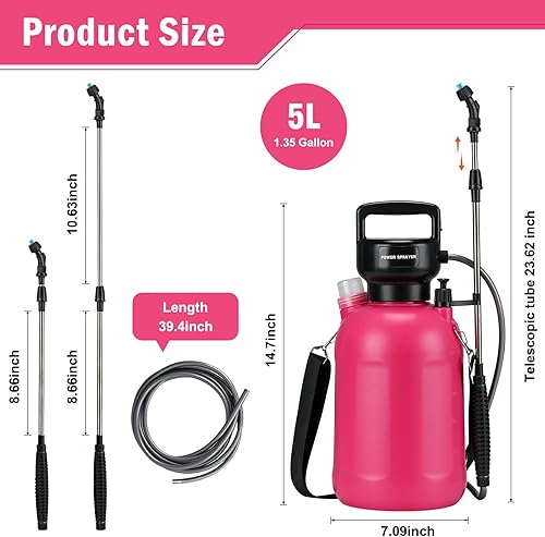 Miniatura 6 de Pulverizador de jardín de 1.35 galones5 litros con mango recargable USB, rociador de malezas con 3 boquillas de niebla, rociador eléctrico portátil