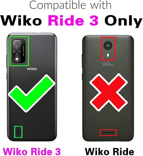 Miniatura 2 de Asuwish Funda de teléfono para Wiko Ride 3 con protector de pantalla de vidrio templado y correa de muñeca, soporte para tarjeta de crédito con